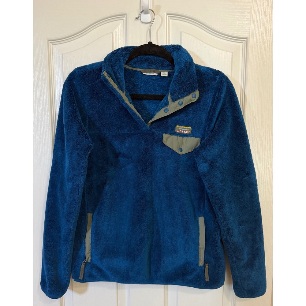 L.L.Bean Blue Fleece Pullover Jacket Snap Neck Pocket Outdoor Hiking Women's XS